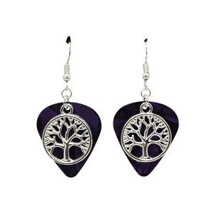 Tree of Life Charm Guitar Pick Earrings - Choose Color - Handmade in USA